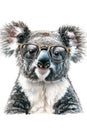 A koala appears inquisitive and studious with round eyeglasses