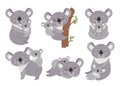 Koala and baby. Animal mother hugs babies clipart. Cartoon koalas mom and cutie wild children. Australia symbols, jungle