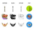 Koala on bamboo, boomerang, Sydney tower, fish clown and ammonium.Australia set collection icons in cartoon,black