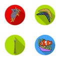 Koala on bamboo, boomerang, Sydney tower, fish clown and ammonium.Australia set collection icons in flat style vector