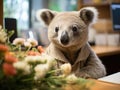 Koala bear as hotel receptionist in forest