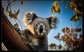 A koala bear climbing the eucalyptus, generative AI Royalty Free Stock Photo