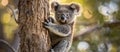 Koala Bear Climbing Tree in Forest Royalty Free Stock Photo