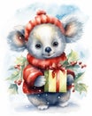 Koala Bear with Gift and Red Scarf