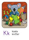 Koala bear knitter. Profession ABC. Alphabet K Royalty Free Stock Photo