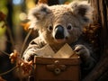 Koala bear mailing letter in tiny mailbox Royalty Free Stock Photo