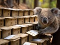 Koala bear mailing letter in tiny mailbox Royalty Free Stock Photo