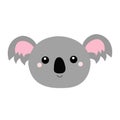 Koala bear oval face head icon. Cute cartoon funny baby character. Kawaii animal. Notebook cover, t-shirt print. Gray silhouette.