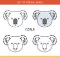 Koala bear. Set face, heads bear in color, lines Royalty Free Stock Photo