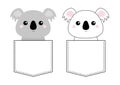 Koala bear set head face sitting in the pocket. Doodle linear sketch. Cute cartoon character. T-shirt design. Dash line. Pet anima