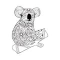 Koala. Black white hand drawn doodle animal for coloring page. Royalty Free Stock Photo