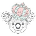 Koala in the crown. Vector illustration.