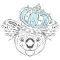 Koala in the crown. Vector illustration.