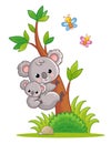 Koala with a cub on its back climbs a tree. Vector illustration with cute animal Royalty Free Stock Photo