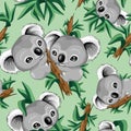 Koala Cute Baby Seamless Repeat Vector Pattern