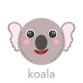 Koala Cute bear portrait with name text smiley head cartoon round shape animal face, isolated vector icon illustrations Royalty Free Stock Photo