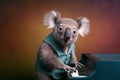 a koala dressed as a jazzman playing piano, created with Generative AI technology