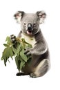 Koala easting eucalyptus leaves over white transparent background Royalty Free Stock Photo