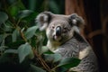 Koala eating from eucalyptus tree and looking at camera curiously. Royalty Free Stock Photo