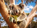 Ai Generated illustration Wildlife Concept of Koala Eating Royalty Free Stock Photo