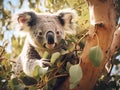 Ai Generated illustration Wildlife Concept of Koala Eating Royalty Free Stock Photo