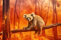 Koala escaping from Australian bushfires