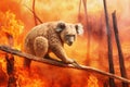 Koala escaping from Australian bushfires