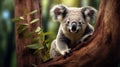 Koala on eucalyptus tree outdoor