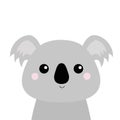 Koala face head. Gray silhouette. Kawaii animal. Cute cartoon bear character. Funny baby with eyes, nose, ears. Love Greeting card
