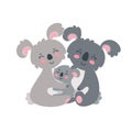 Koala family. Parents hugging their child. Vector illustration in flat style
