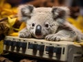 Koala flipping channels on tiny couch