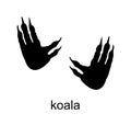 koala footprint, koala track. Koala steps. Handprint in black color.Vector illustration isolated on white background