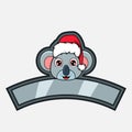 Koala Head Character Logo, icon, watermark, badge, emblem and label with Christmas Hat.