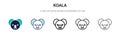 Koala icon in filled, thin line, outline and stroke style. Vector illustration of two colored and black koala vector icons designs Royalty Free Stock Photo