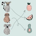 koala, lemur, sloth hand drawn vector illustration