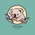 Koala logo template. Vector illustration of koala with bamboo