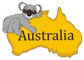 Koala lying top on the continent Australia