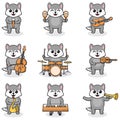 Vector Illustration of Cute Wolf playing music instruments.