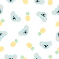 Koala pattern seamless vector background. Cute koala print with pineapples