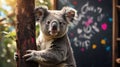 Adorable Koala Bear on Tree Trunk, Close-up Portrait Royalty Free Stock Photo