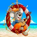 Koala is playing the guitar on the beach