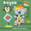 Koala riding a bicycle funny animal cartoon Royalty Free Stock Photo