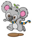 The koala is running away very fast and feeling exhausted