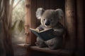 Koala sits in a tree house and reads a book AI generated Content