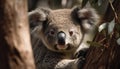 Koala sitting on eucalyptus tree branch, furry marsupial looking cute generated by AI Royalty Free Stock Photo