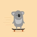 Koala skateboarding. Cute cartoon illustration