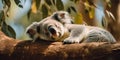 A koala snoozing in a eucalyptus tree, embodying peace and tranquility, concept of Nature's Calm, created with