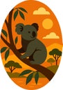 Koala On Tree Oval Flat Vector Illustration Royalty Free Stock Photo