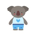 Koala In White Top With Heart Print And Blue Pants Cute Toy Baby Animal Dressed As Little Boy