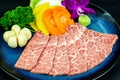 Kobe beef cut thin slices arranged in a plate. Royalty Free Stock Photo